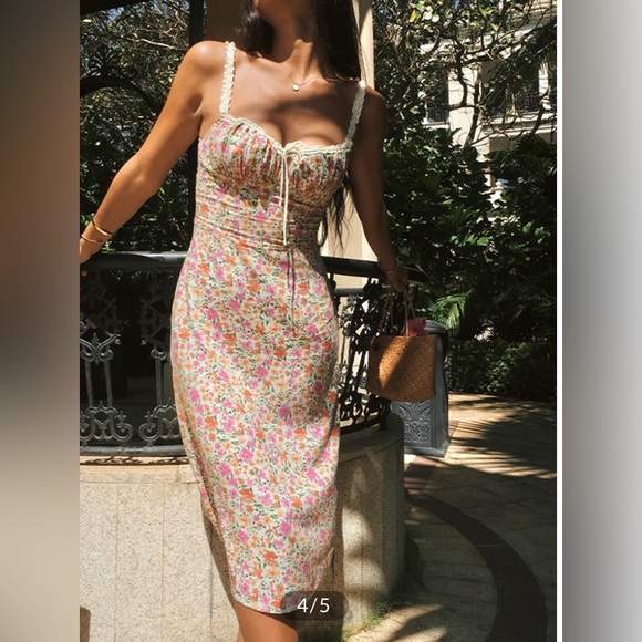 Floral Print Trim Cami Midi Dress - Picture 2 of 4